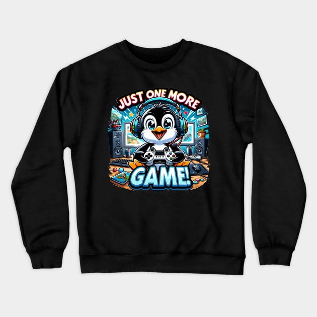 Epic Gaming Penguin: Just One More Game! Crewneck Sweatshirt by WEARWORLD